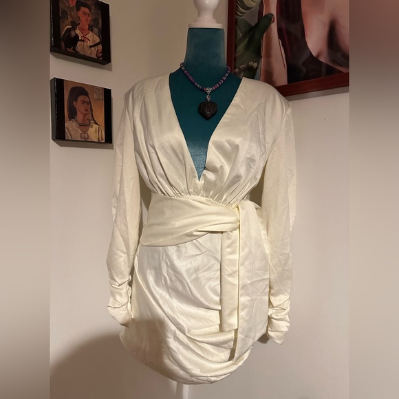 House of CB loana Ivory Draped Satin Dress - Picture 3 of 6